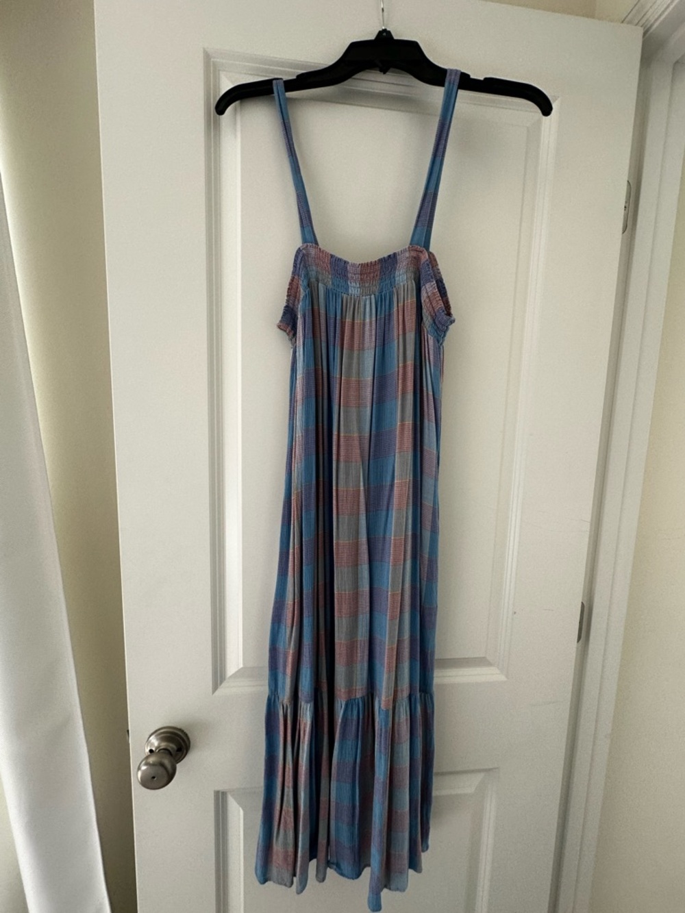 Loft Striped Blue-Pink Smocked Maxi Sundress with pockets